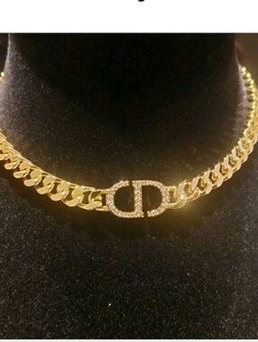 DIOR Crystal CD Logo Chain Choker Goldtone  NecKlace